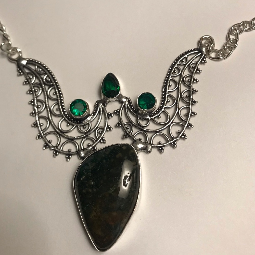 Chrome Diopside Boulder Opal 925 Sterling Silver Necklace